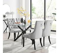 Furniturebox Uk Leonardo Black Leg Glass Dining Table & 4 Grey Belgravia Black Leg Chairs
