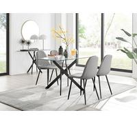 Furniturebox Uk Leonardo Black Leg Glass Dining Table & 4 Grey Corona Black Leg Chairs