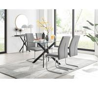 Furniturebox Uk Leonardo Black Leg Glass Dining Table & 4 Grey Lorenzo Chairs