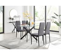 Furniturebox Uk Leonardo Black Leg Glass Dining Table & 4 Grey Velvet Milan Black Leg Chairs