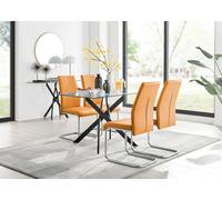 Furniturebox Uk Leonardo Black Leg Glass Dining Table & 4 Mustard Lorenzo Chairs