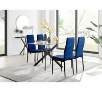 Furniturebox Uk Leonardo Black Leg Glass Dining Table & 4 Navy Velvet Milan Black Leg Chairs