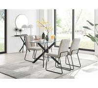 Furniturebox Uk Leonardo Black Leg Glass Dining Table & 4 Taupe Halle Chairs
