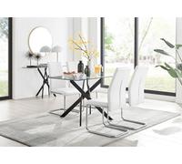 Furniturebox Uk Leonardo Black Leg Glass Dining Table & 4 White Lorenzo Chairs