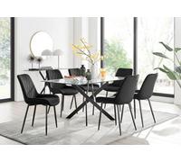 Furniturebox Uk Leonardo Black Leg Glass Dining Table & 6 Black Pesaro Black Leg Chairs