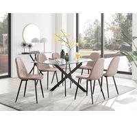 Furniturebox Uk Leonardo Black Leg Glass Dining Table & 6 Cappuccino Corona Black Leg Chairs