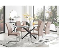 Furniturebox Uk Leonardo Black Leg Glass Dining Table & 6 Cappuccino Lorenzo Chairs