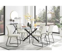 Furniturebox Uk Leonardo Black Leg Glass Dining Table & 6 Cream Halle Chairs