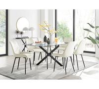 Furniturebox Uk Leonardo Black Leg Glass Dining Table & 6 Cream Pesaro Black Leg Chairs
