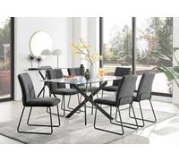 Furniturebox Uk Leonardo Black Leg Glass Dining Table & 6 Dark Grey Halle Chairs
