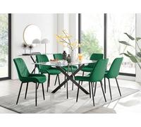 Furniturebox Uk Leonardo Black Leg Glass Dining Table & 6 Green Pesaro Black Leg Chairs