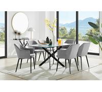 Furniturebox Uk Leonardo Black Leg Glass Dining Table & 6 Grey Calla Black Leg Chairs