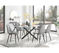 Furniturebox Uk Leonardo Black Leg Glass Dining Table & 6 Grey Corona Black Leg Chairs