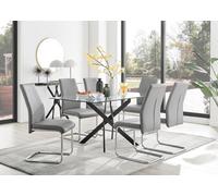 Furniturebox Uk Leonardo Black Leg Glass Dining Table & 6 Grey Lorenzo Chairs