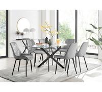 Furniturebox Uk Leonardo Black Leg Glass Dining Table & 6 Grey Pesaro Black Leg Chairs