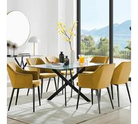 Leonardo Black Leg Glass Dining Table with 6 Calla Black Leg Chairs - Mustard
