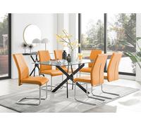 Furniturebox Uk Leonardo Black Leg Glass Dining Table & 6 Mustard Lorenzo Chairs