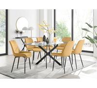 Leonardo Black Leg Glass Dining Table 6 Pesaro Black Leg Chairs - Mustard