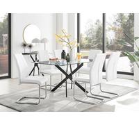 Leonardo Black Leg Glass Dining Table 6 Lorenzo Chairs - White