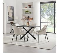 FurnitureboxUK Leonardo Black Top Dining Table & 4 Beaumont Grey Fabric Chairs in Cream FurnitureboxUK Cream