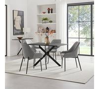 FurnitureboxUK Leonardo Black Top Dining Table & 4 Beaumont Grey Fabric Chairs FurnitureboxUK Grey