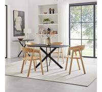 FurnitureboxUK Leonardo Black Top Dining Table & 4 Oak Masa Chairs FurnitureboxUK Black