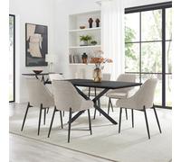 FurnitureboxUK Leonardo Black Top Dining Table & 6 Beaumont Fabric Chairs in Cream FurnitureboxUK Cream