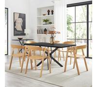 FurnitureboxUK Leonardo Black Top Dining Table & 6 Oak Masa Chairs FurnitureboxUK Black