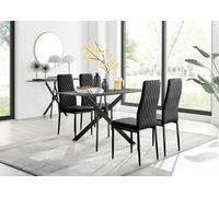 FurnitureboxUK Leonardo Grey Glass Marble Effect Black Leg Table & 4 Milan Black Leg Chairs FurnitureboxUK Black