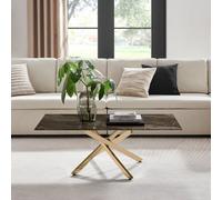 FurnitureboxUK Leonardo Rectangular Marble Effect Glass Top Coffee Table With Gold Metal Starburst Legs in Grey FurnitureboxUK Grey