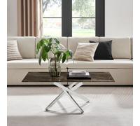 FurnitureboxUK Leonardo Rectangular Marble Effect Glass Top Coffee Table With Silver Metal Starburst Legs in Grey FurnitureboxUK Grey
