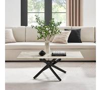 FurnitureboxUK Leonardo Rectangular Marble Effect Glass Top Coffee Table With Black Metal Starburst Legs in White FurnitureboxUK White