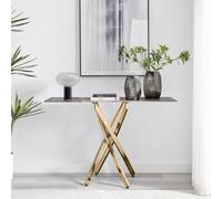 FurnitureboxUK Leonardo Rectangular Marble Effect Glass Top Console Table With Gold Metal Starburst Legs in Grey FurnitureboxUK Grey
