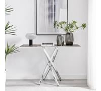 FurnitureboxUK Leonardo Rectangular Marble Effect Glass Top Console Table With Silver Metal Starburst Legs in Grey FurnitureboxUK Grey