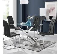 Furniturebox Uk Leonardo Glass And Chrome Metal Dining Table And 4 Black Murano Chairs Set