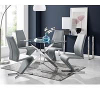 Furniturebox Uk Leonardo Glass And Chrome Metal Dining Table And 4 Elephant Grey Willow Chairs Set