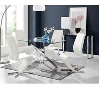 Furniturebox Uk Leonardo Glass And Chrome Metal Dining Table And 4 White Willow Chairs Set