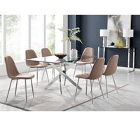 Leonardo Dining Table With Six Corona Silver Chairs - Cappuccino