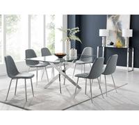 Furniturebox Uk Leonardo Glass And Chrome Metal Dining Table And 6 Elephant Grey Corona Silver Chairs