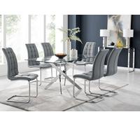 Furniturebox Uk Leonardo Glass And Chrome Metal Dining Table And 6 Elephant Grey Murano Faux Leather Chairs