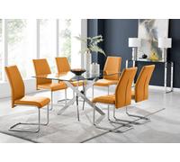 Furniturebox Uk Leonardo Glass And Chrome Metal Dining Table And 6 Mustard Lorenzo Leather Chairs