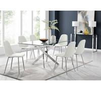 Furniturebox Uk Leonardo Glass And Chrome Metal Dining Table And 6 White Corona Silver Chairs