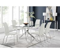 Furniturebox Uk Leonardo Glass And Chrome Metal Dining Table And 6 White Isco Faux Leather Chairs