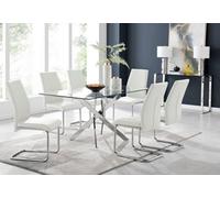 Furniturebox Uk Leonardo Glass And Chrome Metal Dining Table And 6 White Lorenzo Leather Chairs