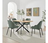 Furniturebox Uk Leonardo Oak Effect Dining Table & 4 Beaumont Green Fabric Chairs