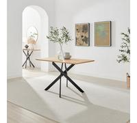 FurnitureboxUK Leonardo Rectangular Oak Veneer & Black Metal 4 Seater Dining Table in Light Brown FurnitureboxUK Light Brown