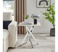 FurnitureboxUK Leonardo Square Marble Effect Glass Top Side Table With Silver Metal Starburst Legs in White FurnitureboxUK White
