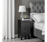Furniturebox Uk Lexi Contemporary Black Mirrored Bedside Table Side Table Bedroom Cabinet Modern Slimline 3 Drawer Reflective