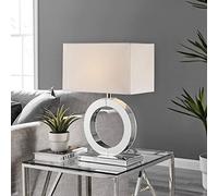 Furniturebox UK Lighting - Chloe Table Desk Lamp Light (Including Bulb) - Mirrored Statement Base Featuring Round Halo Design & White Rectangular Fabric Lampshade - Glam Modern Retro Statement Lamp