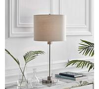 Furniturebox UK Lighting - Esme Clear Glass & Silver Metal & Grey Shade Table Lamp Light (Including Bulb) - Slender Glass & Silver Metal Lamp Stand & Grey Fabric Lampshade - Elegant, Modern Lamp.